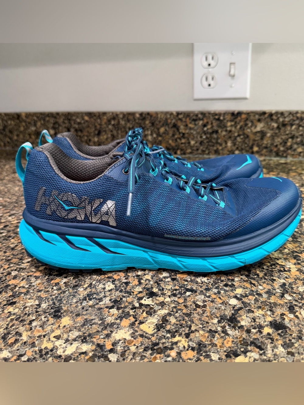 Hoka ladies Blue Running Shoes with Bright Blue Midsole Challenger ATR 4 size 10